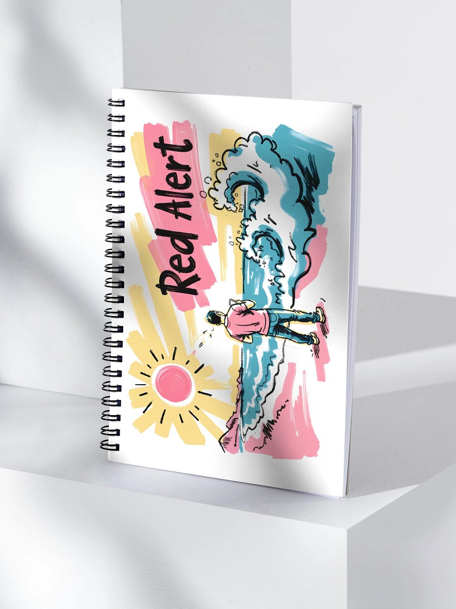 Red Alert Beach Art Print – Sunset Danger Warning Spiral Notebook product image (4)