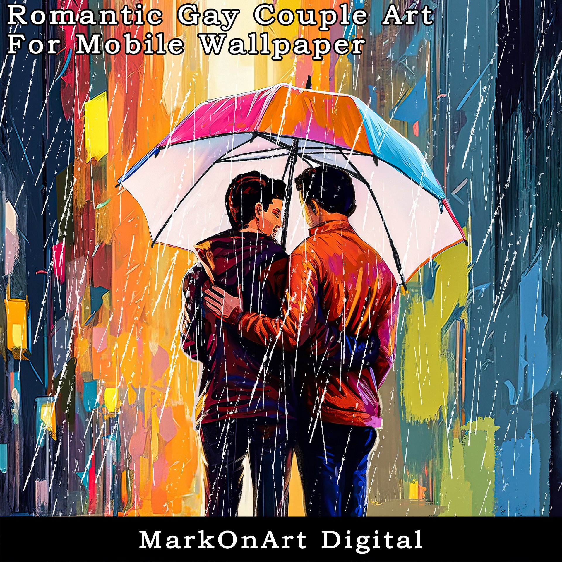Romantic Gay Couple Art For Mobile Phone Wallpaper or Lock Screen | High Res for iPhone or Android Cellphones product image (3)