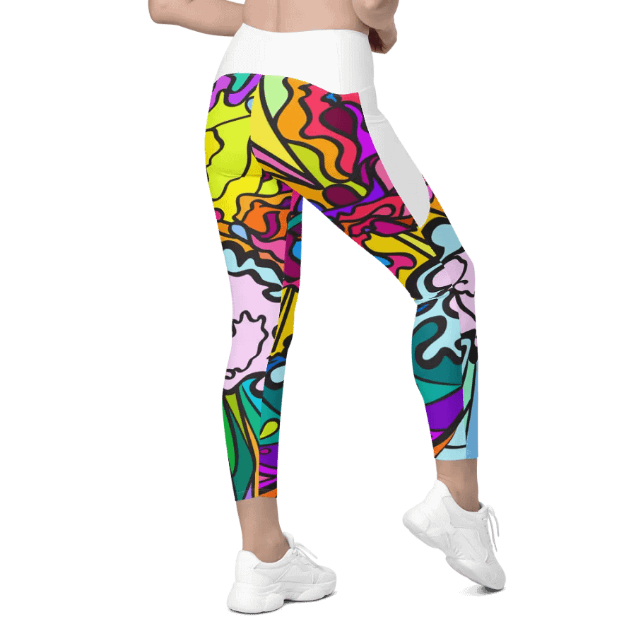 Psychedelic Fusion Crossover Leggings with Pockets - Wave at Sunset product image (5)