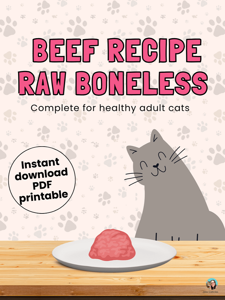 Beef raw boneless cat food recipe ~ 1 recipe for adult cats product image (1)