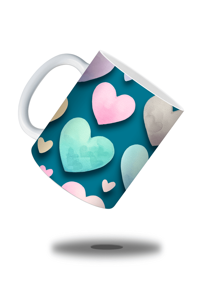 (Teal) Colorful Hearts 11oz Coffee Mug – Cute and Romantic Love-Themed Ceramic Cup – Perfect for Valentine's Day, Anniversaries, or Daily Use product image (2)