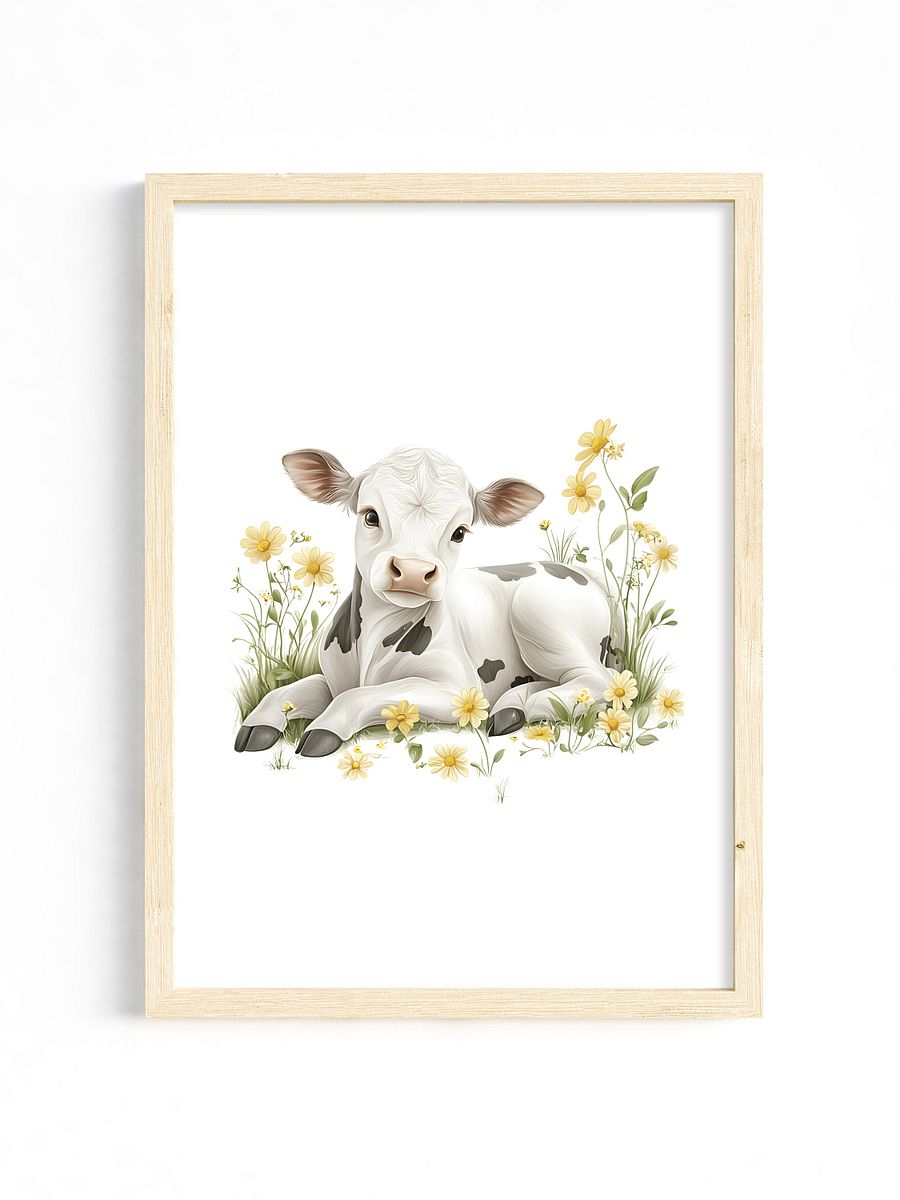 Holstein Cow in Yellow Wildflowers Farmhouse Nursery Print product image (1)