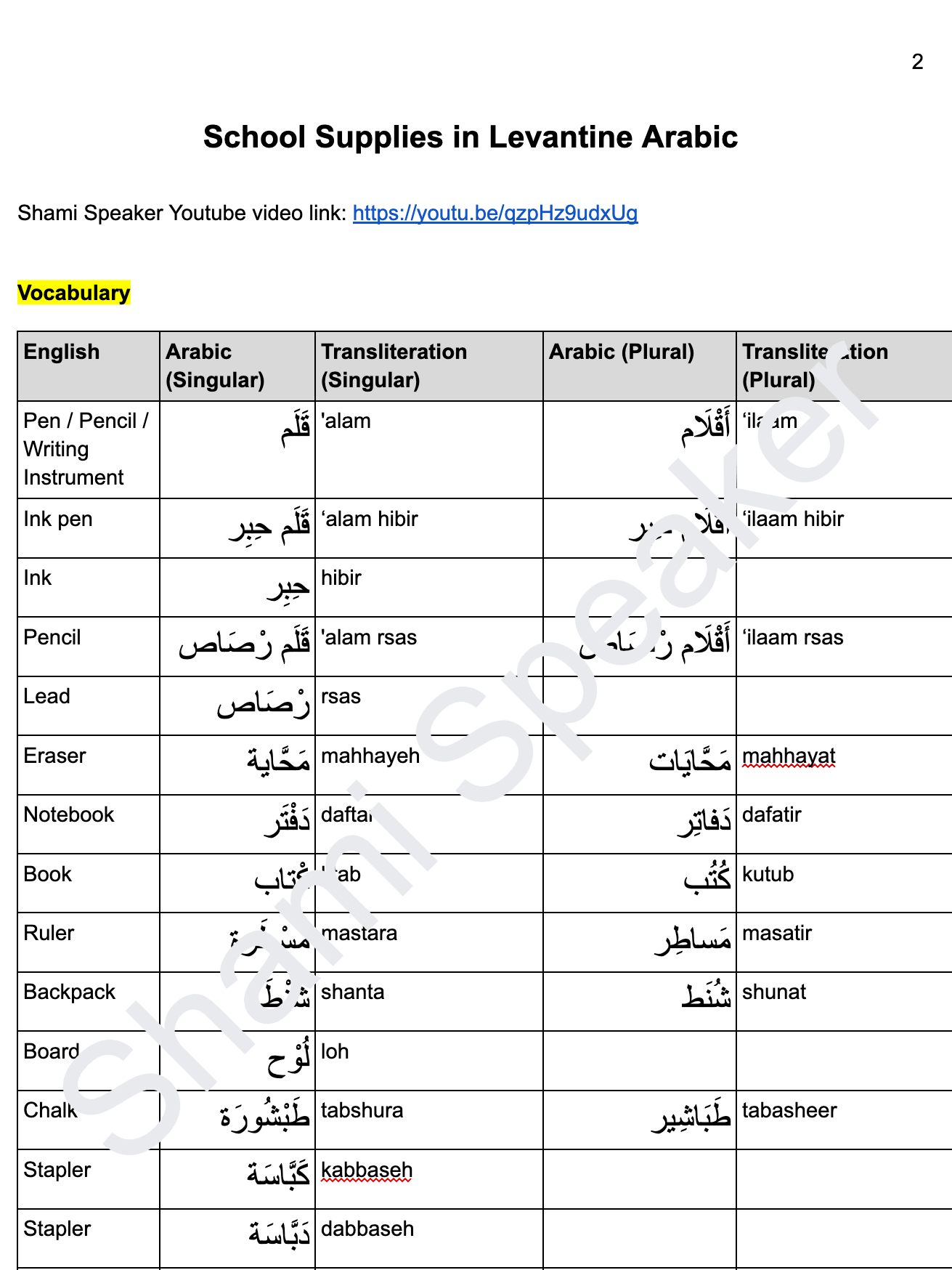 School Supplies in Levantine Arabic product image (2)