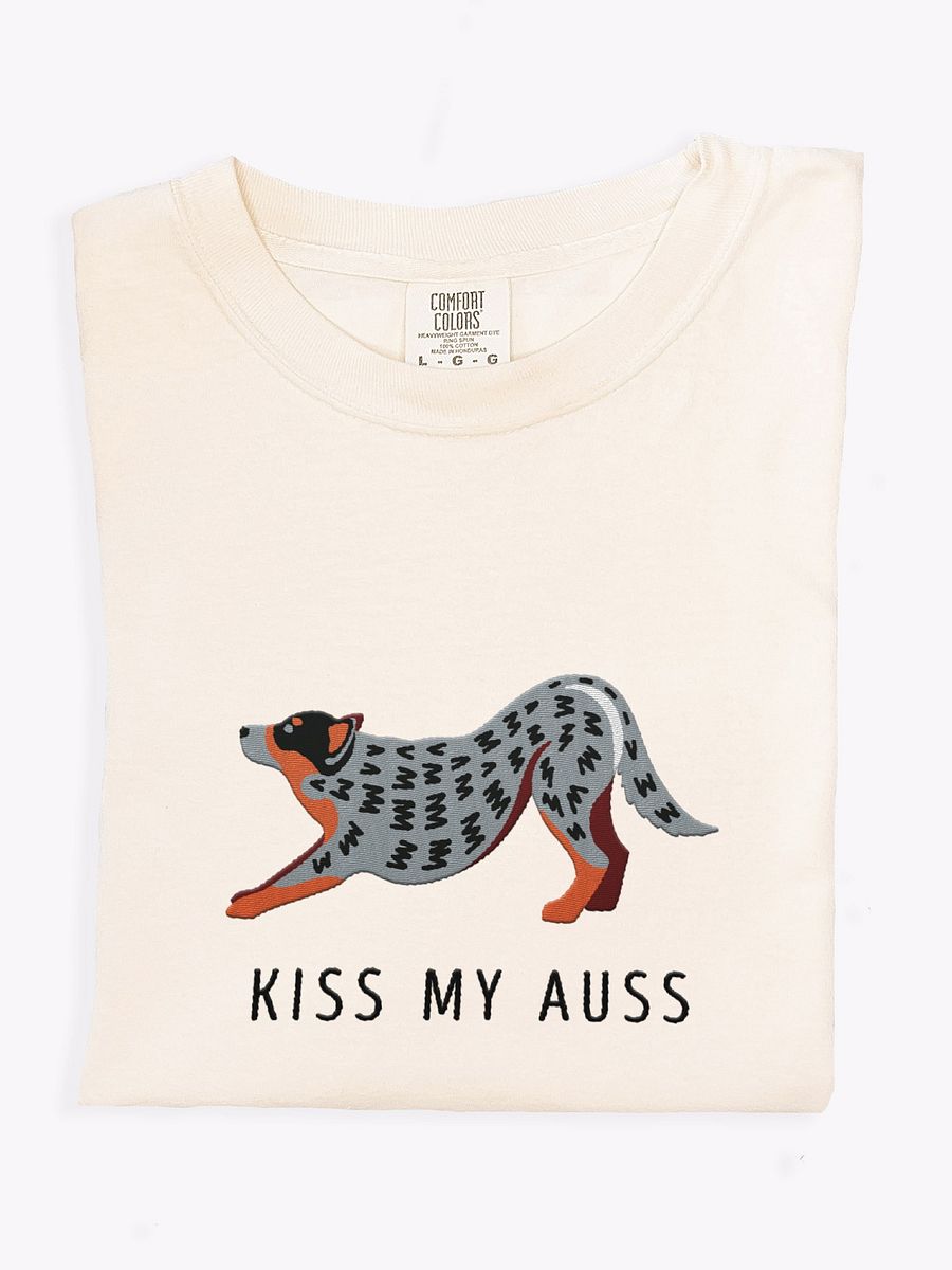 Kiss My Auss T-Shirt(Embroidered) of an Australian Cattle Dog(Blue Heeler) product image (1)