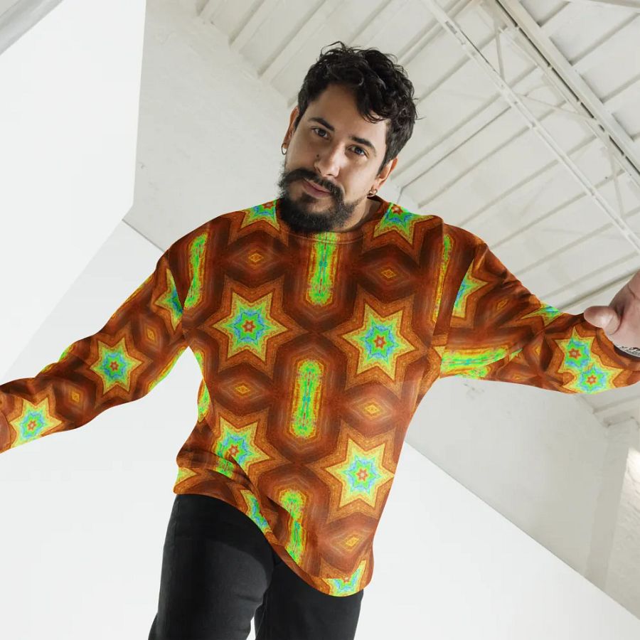 Abstract Retro Repeating Stars Unisex All Over Print Sweatshirt product image (3)