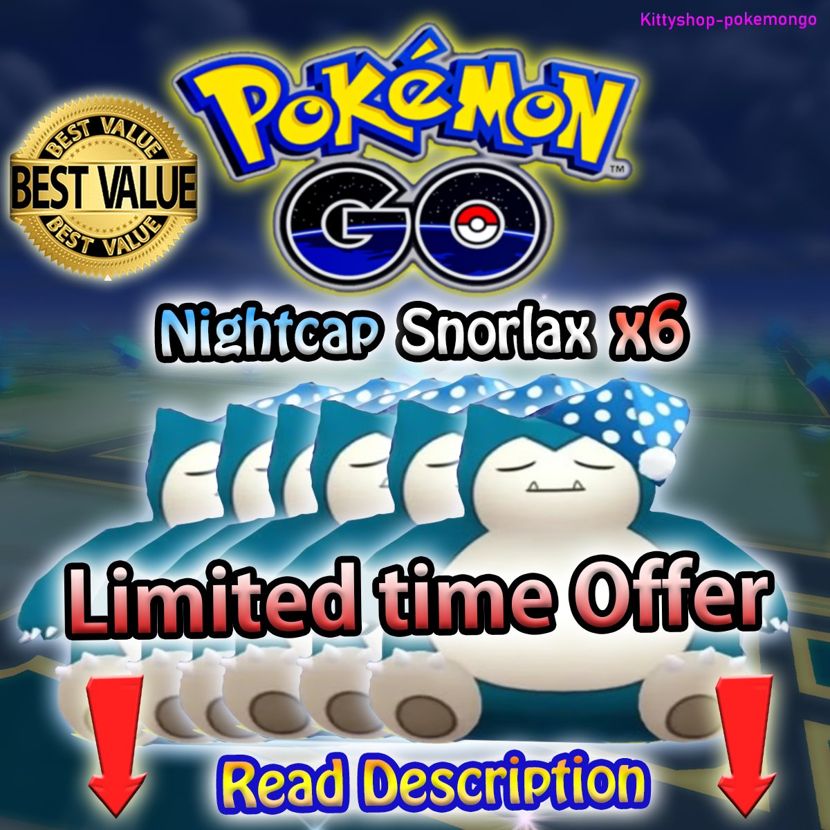 Pokémon Go! -💤x6 Nightcap Snorlax (Sleeping Snorlax)💤Trade go! Fast Shipping ✅ product image (1)