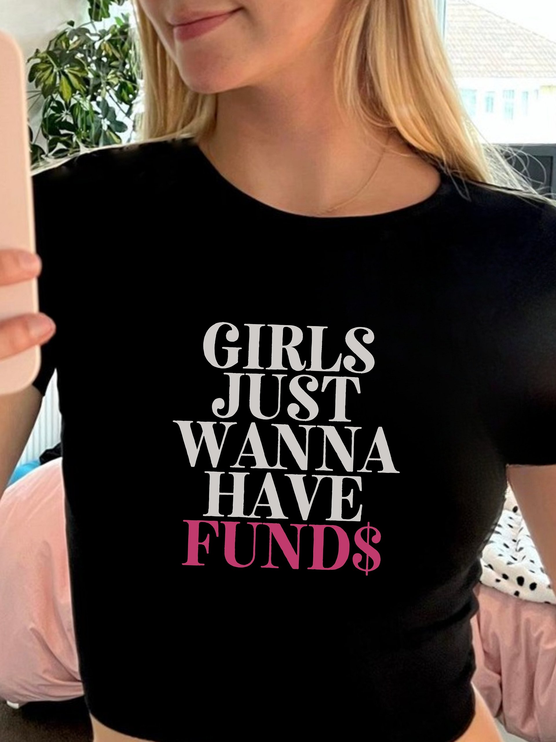Girls Just Wanna Have Funds Black Baby Tee product image (2)