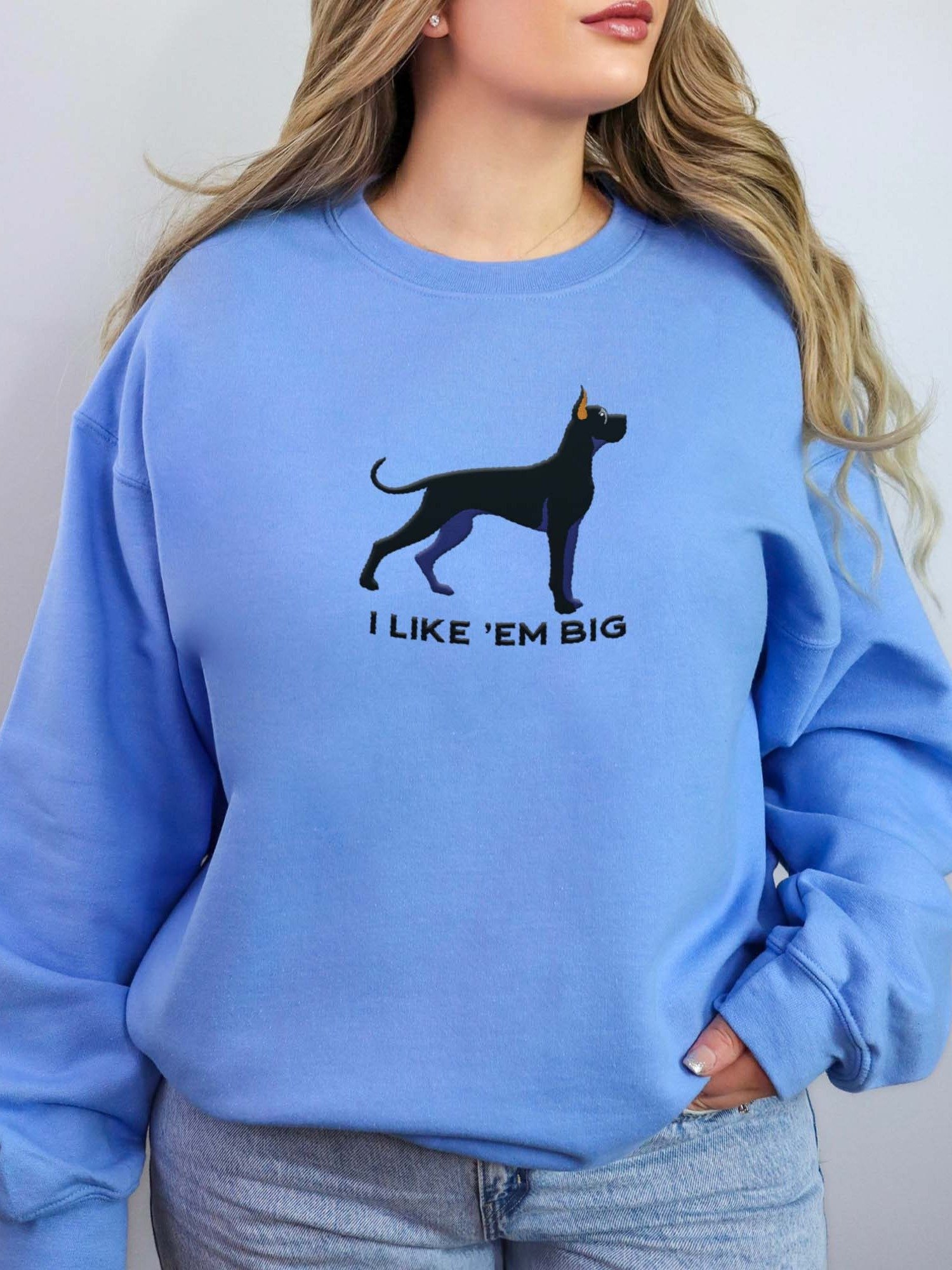 I Like 'Em Big Sweatshirt (Embroidered) of a Great Dane(Black, Cropped Ears) product image (2)
