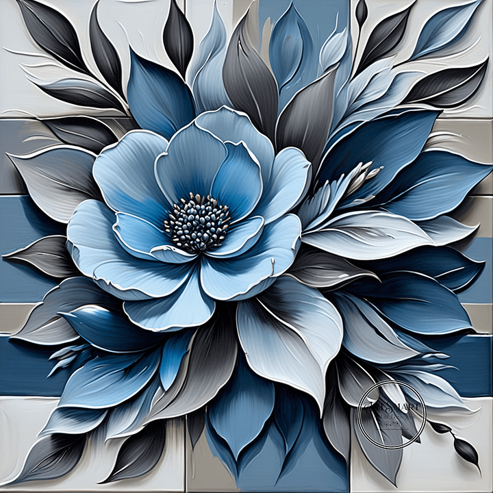 Seamless Pattern - Painted Floral Tile Pattern 3 in Shades of Blue and Gray product image (1)
