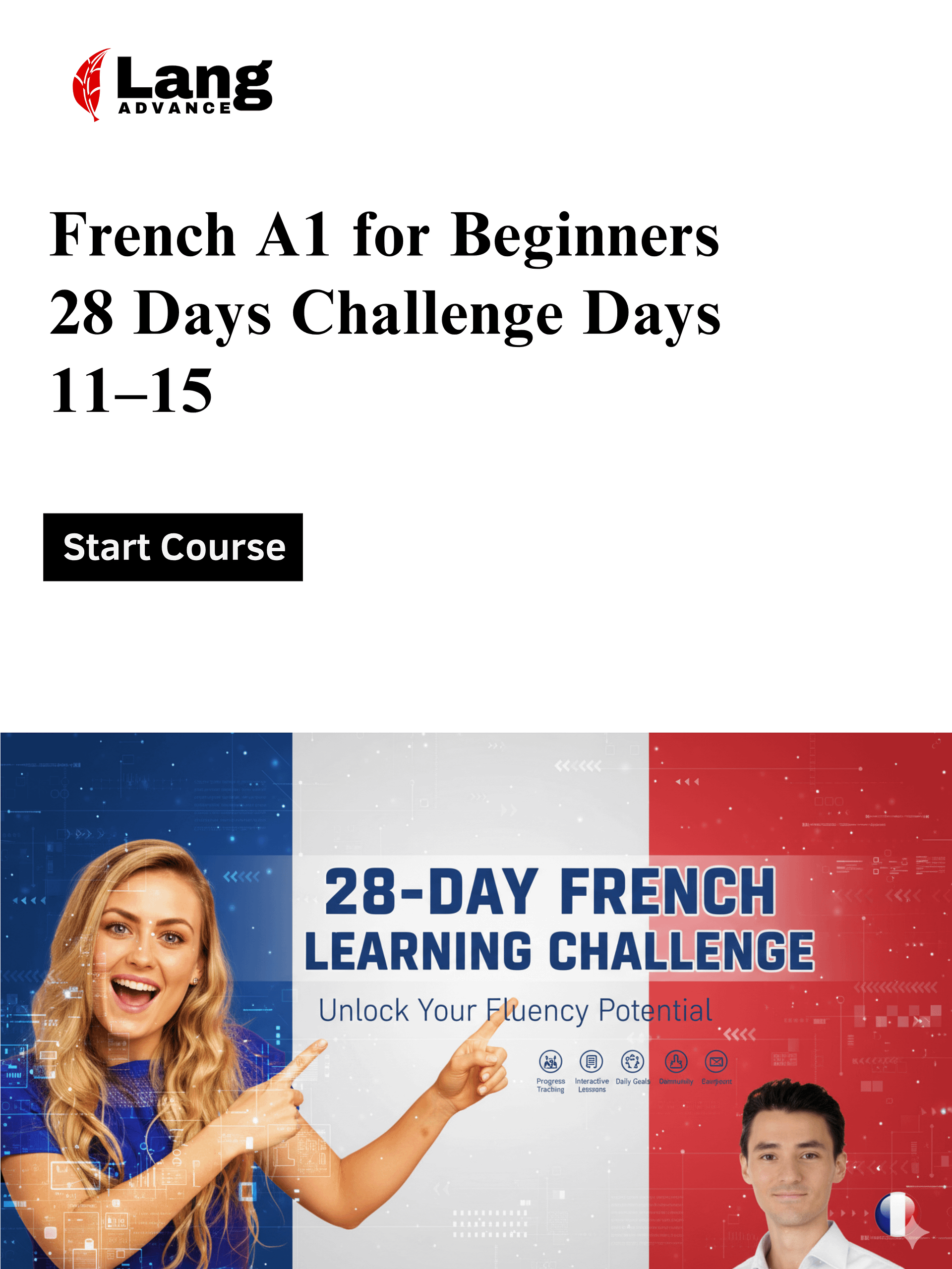 French Language Course Level A1 French for beginners (Native Speaker) 28 Days Challenge Days 11-15 product image (1)