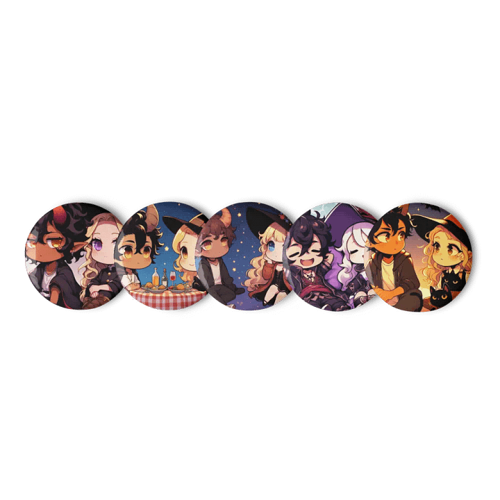 Whimsical Chibi Demon & Witch Pin Buttons Set 1 product image (1)