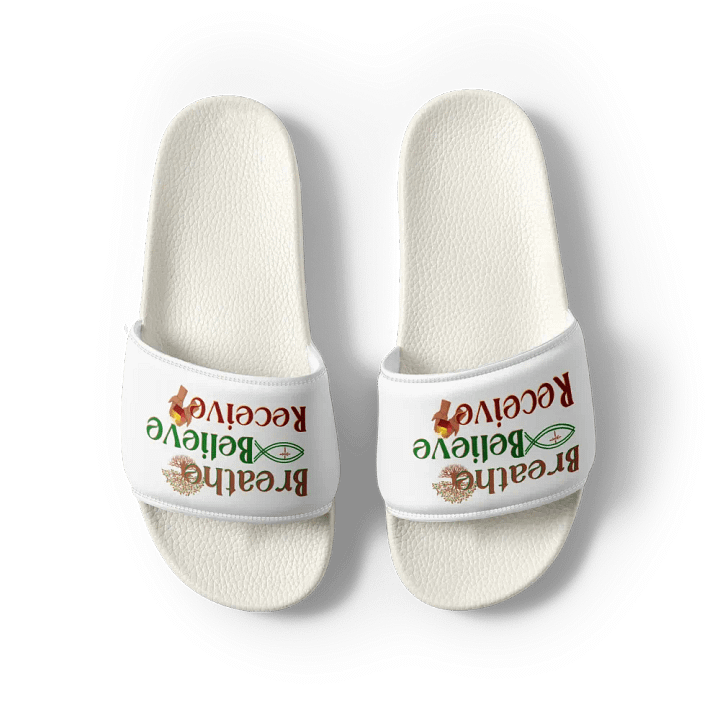 BREATHE BELIEVE RECIEVE WOMEN'S SLIDES, INSPIRATIONAL MOTIVATIONAL, SELF-AFFIRMATION, POSITIVE VIBES, GIFT IDEA product image (2)
