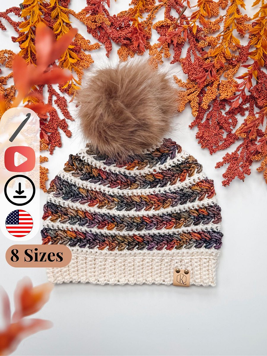Wheat Stitch Crochet Beanie Pattern with Video Tutorial | Newborn–Adult product image (1)