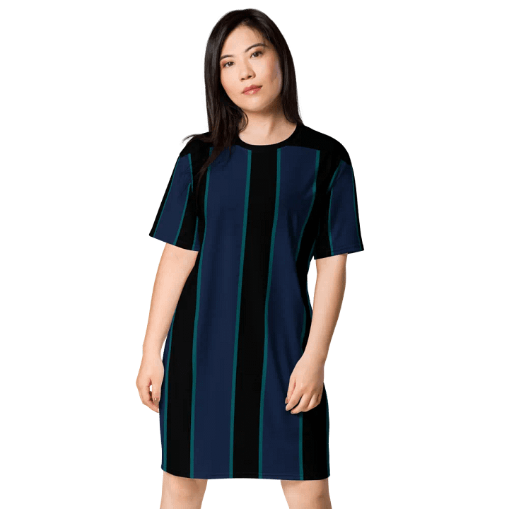 Teal-Lined Stripes All-Over T-Shirt Dress product image (1)