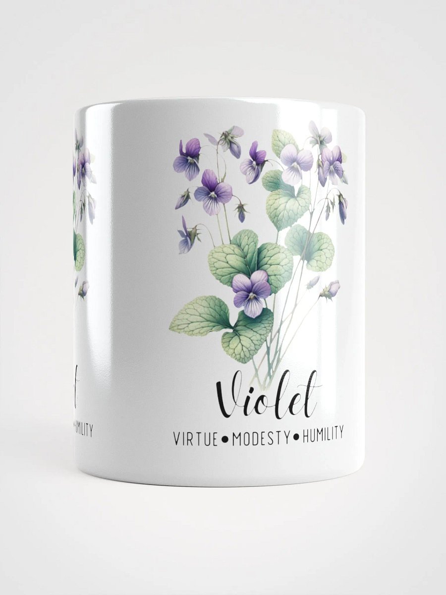 Violet Ceramic White Mug: Virtue, Modesty, Humility, February Birth Month Flower product image (7)