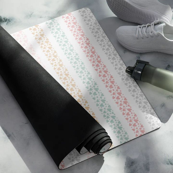 Colorful Pastel Heart Shaped Stripes Yoga Mat by Treasure Pie product image (1)