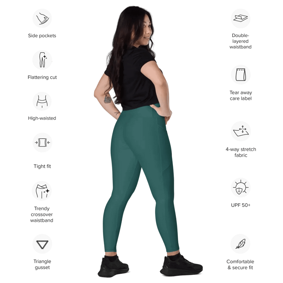 Plain Teal Green Soft Summer Women's High Waisted Premium Crossover Leggings with Pockets by Treasure Pie product image (10)