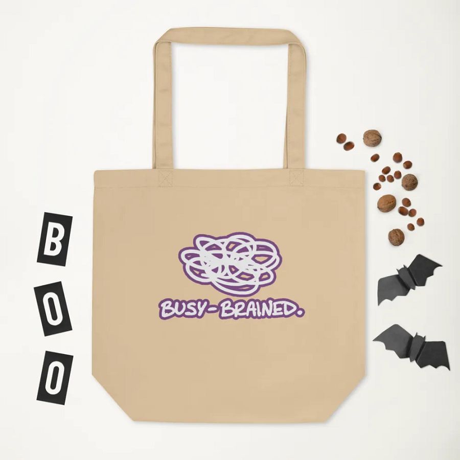 BUSY-BRAINED (lined design, #763D7D) tote bag product image (6)