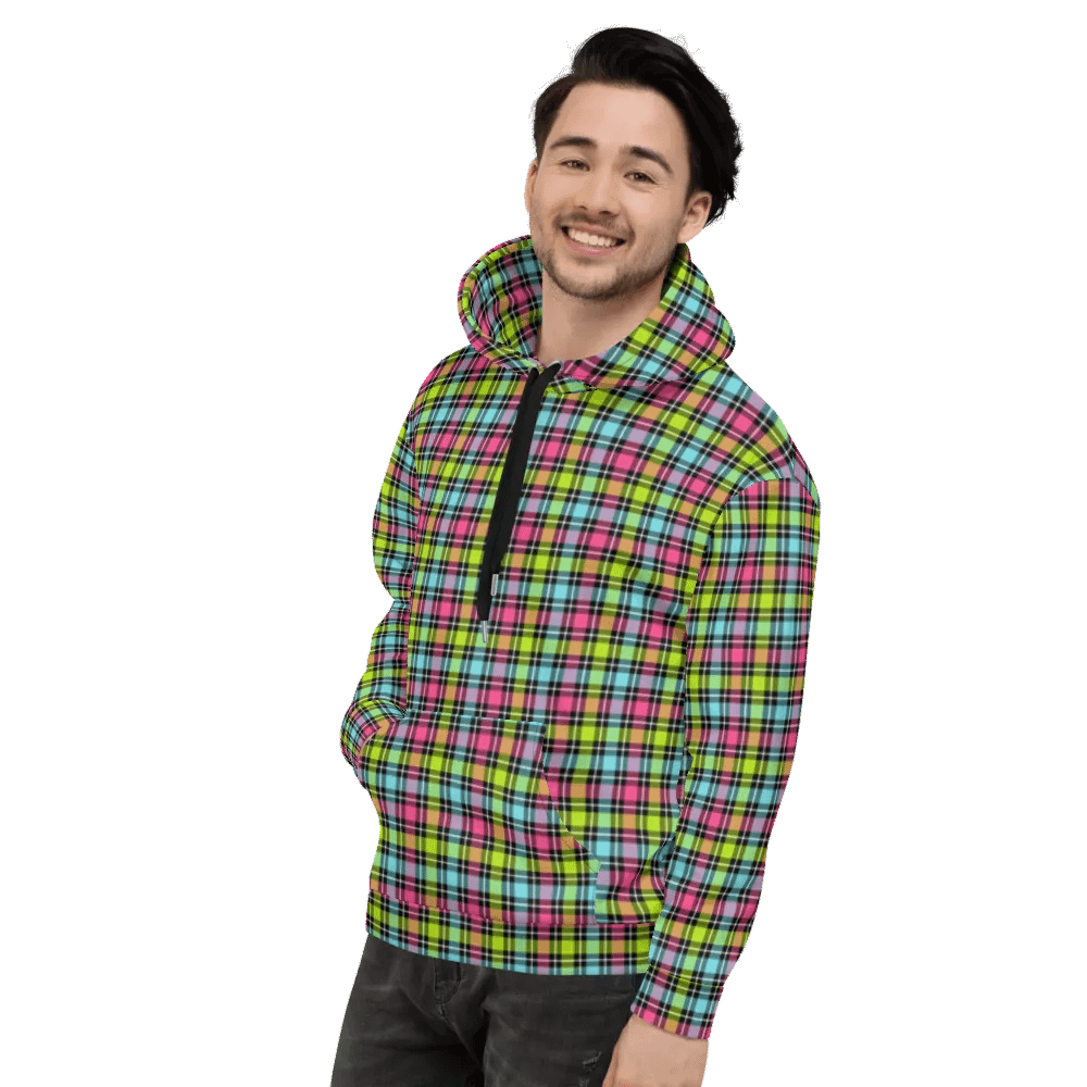 Neon Checkered Plaid Hoodie product image (4)