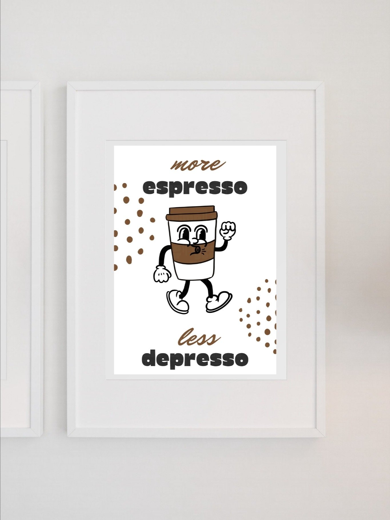 More Espresso Less Depresso Coffee Wall Art - Fun Cartoon Coffee Cup Print, Retro Kitchen Decor, Motivational Coffee Lover Poster product image (1)