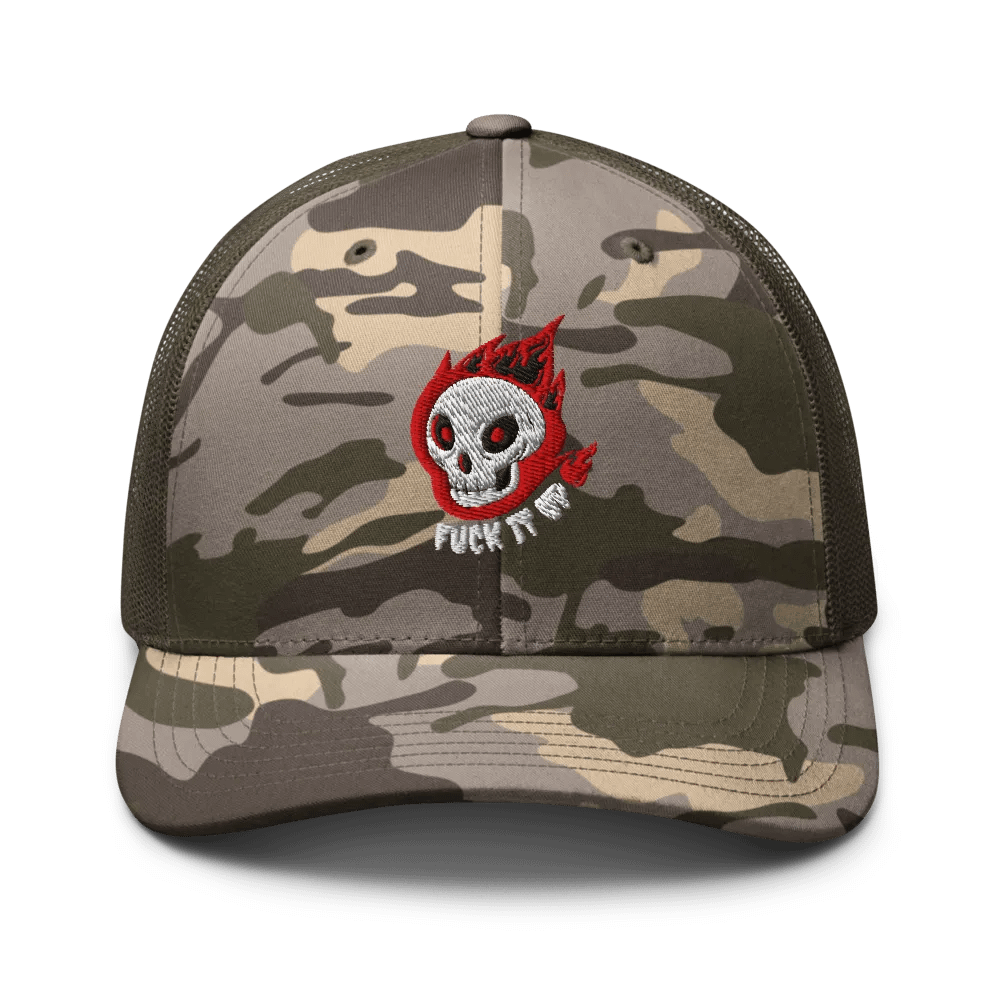 Flaming Skull Camo Trucker Hat product image (1)
