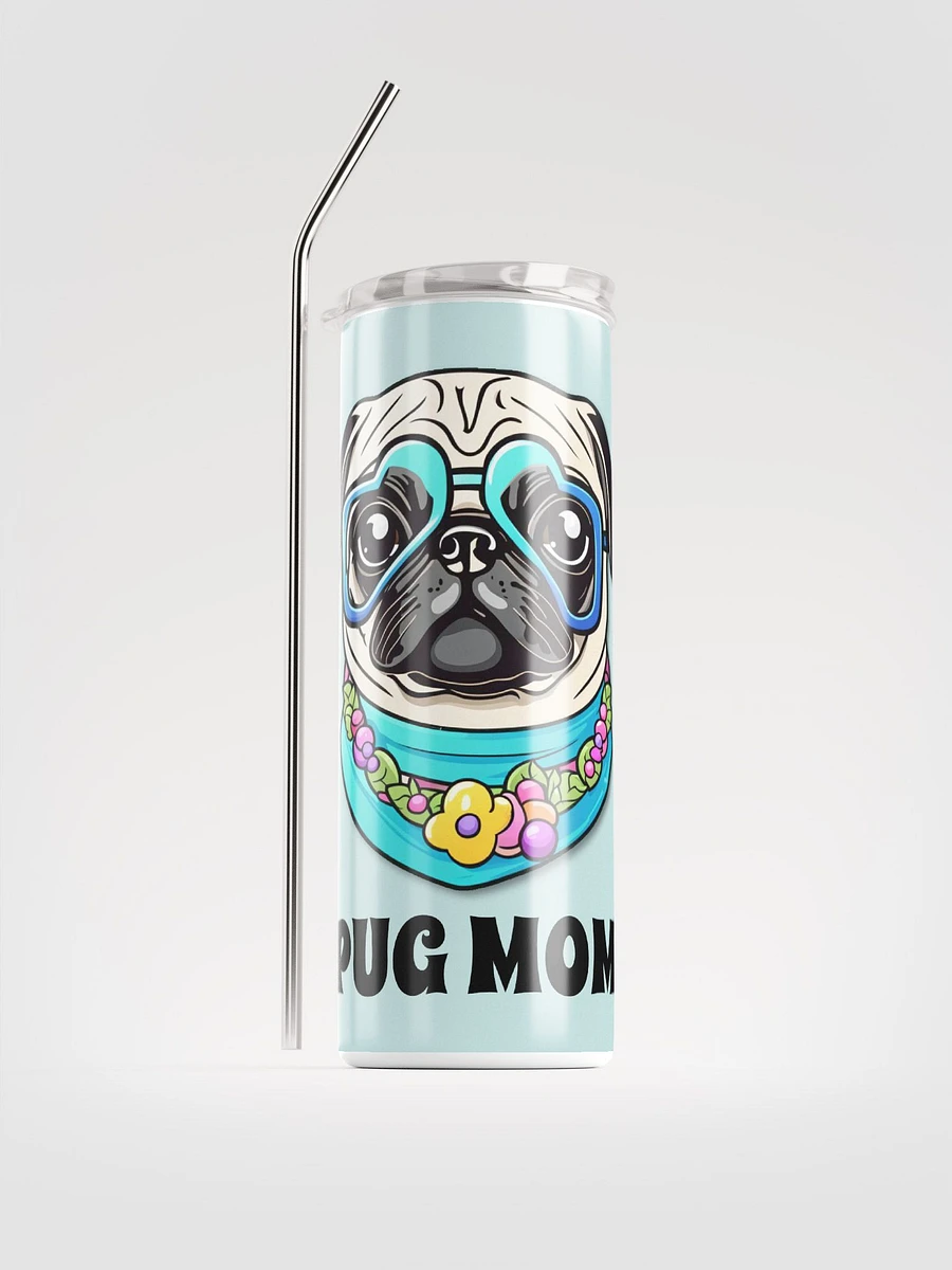 Retro Pug Mom Stainless Steel Tumbler With Straw - blue product image (2)