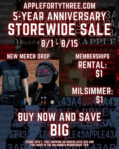 For those who missed the premiere last night...

APPLEFORTYTHREE.COM IS HAVING A STOREWIDE SALE FOR THE FIVE YEAR ANNIVERSARY...