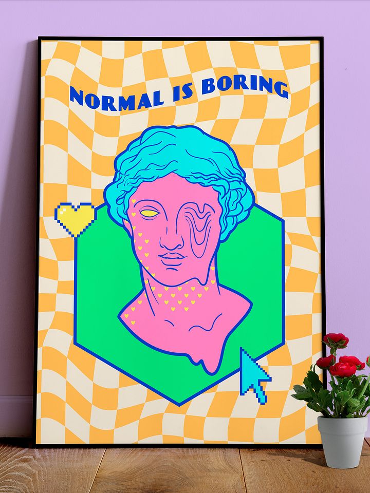 Retrowave poster/Vaporwave print: Normal is Boring — anime poster, aesthetic poster, video game poster, neon light, 90s decor product image (1)