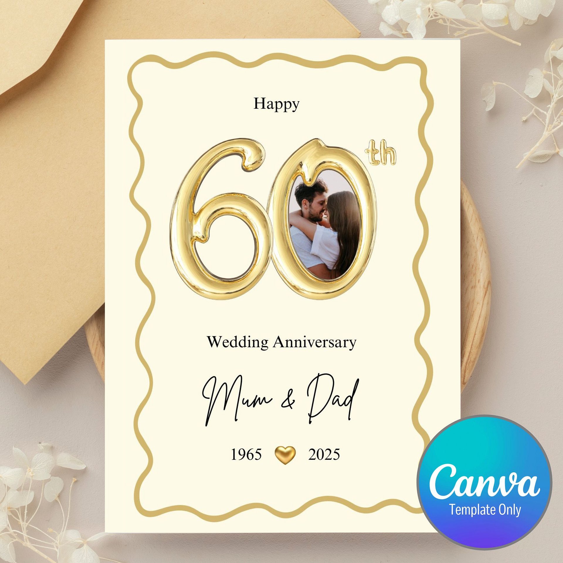 Gold Balloon-style 60th Year Wedding Anniversary Photo Card Template product image (1)