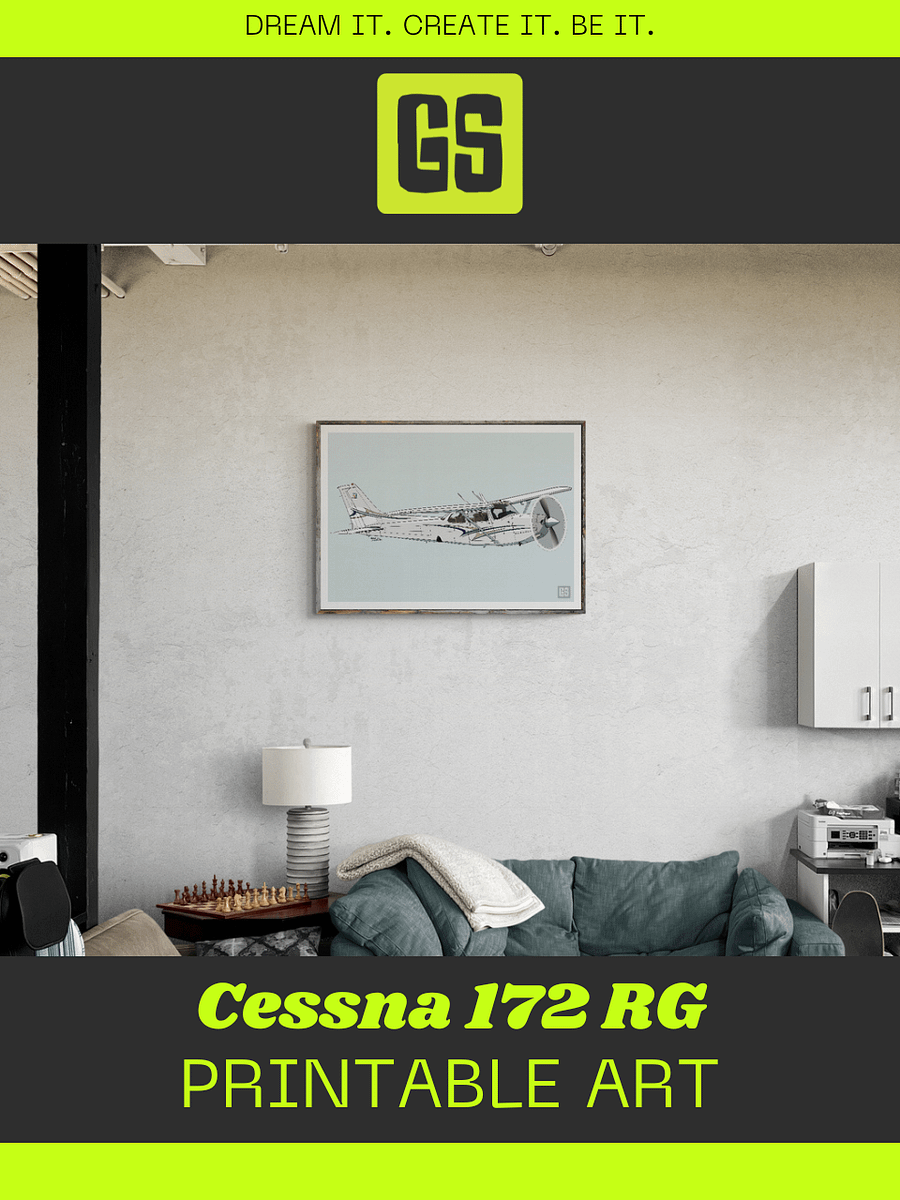 Cessna 172 RG ZS-KUI Printable Aviation Wall Art No Aircraft Registration Landscape Blue and White Background product image (5)