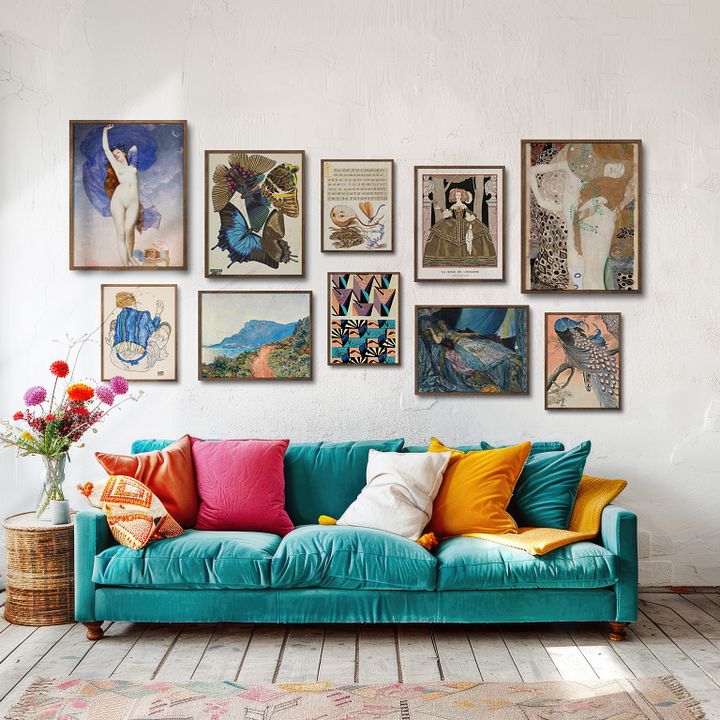 Peach& Blue Gallery Wall Set of 10 Vintage DIGITAL Prints product image (1)