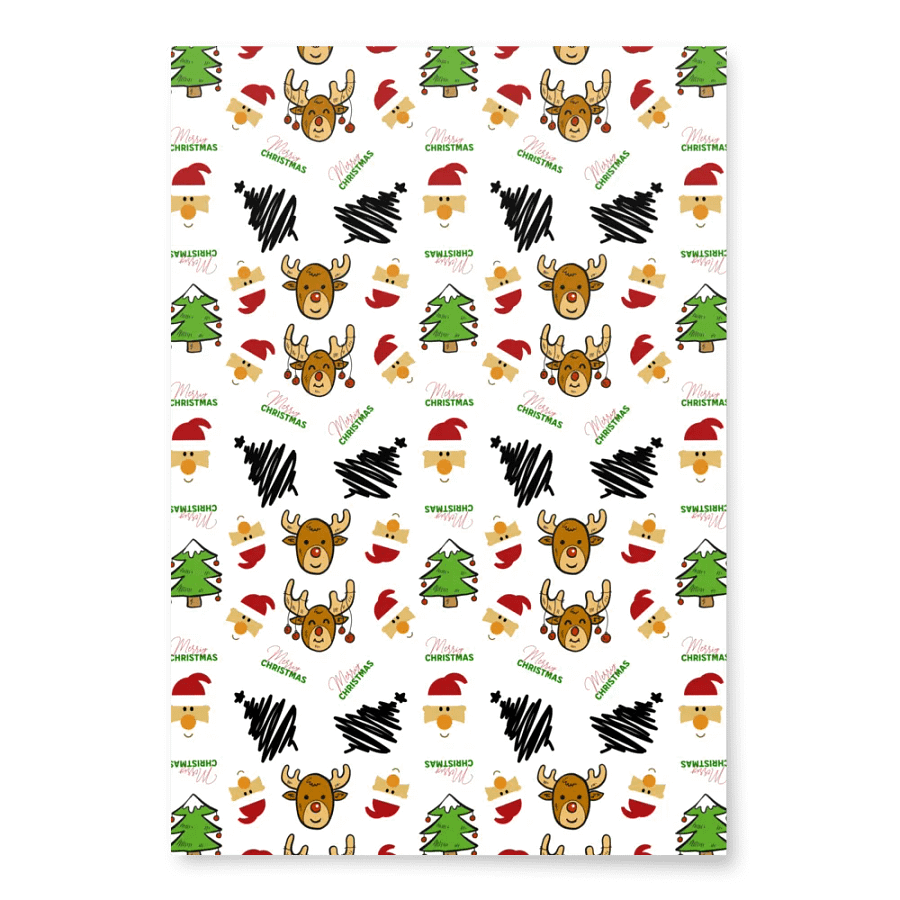Reindeer, Santa, Christmas Tree Wrapping Paper - White product image (3)