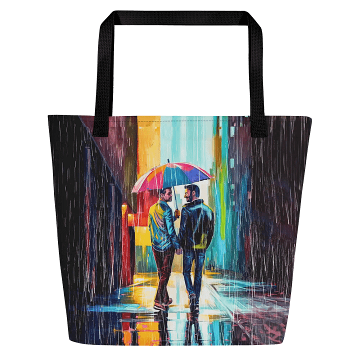 Gay Couple In The Rain – Colorful Two Hearts Tote Bag product image (1)