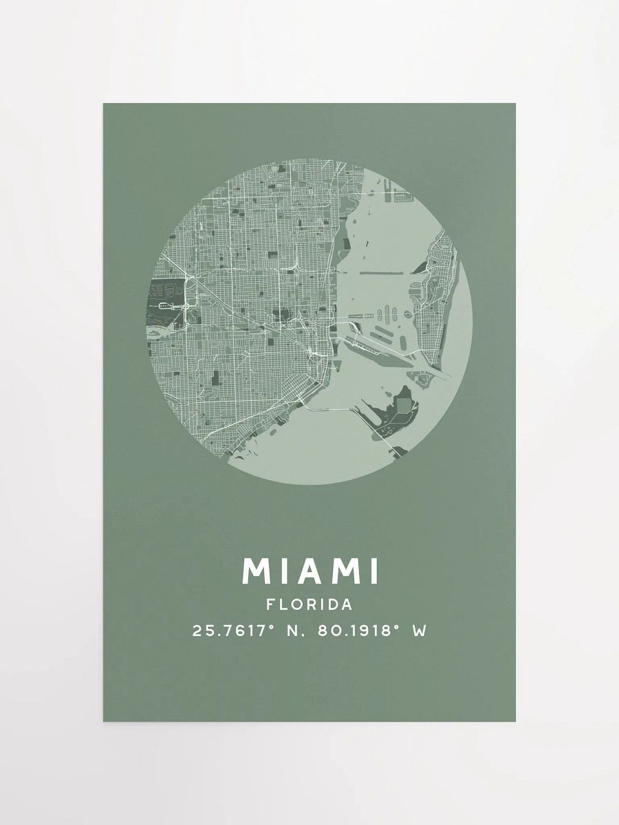 Miami Street Map Poster – Sage Green Minimalist Circular City Art product image (3)