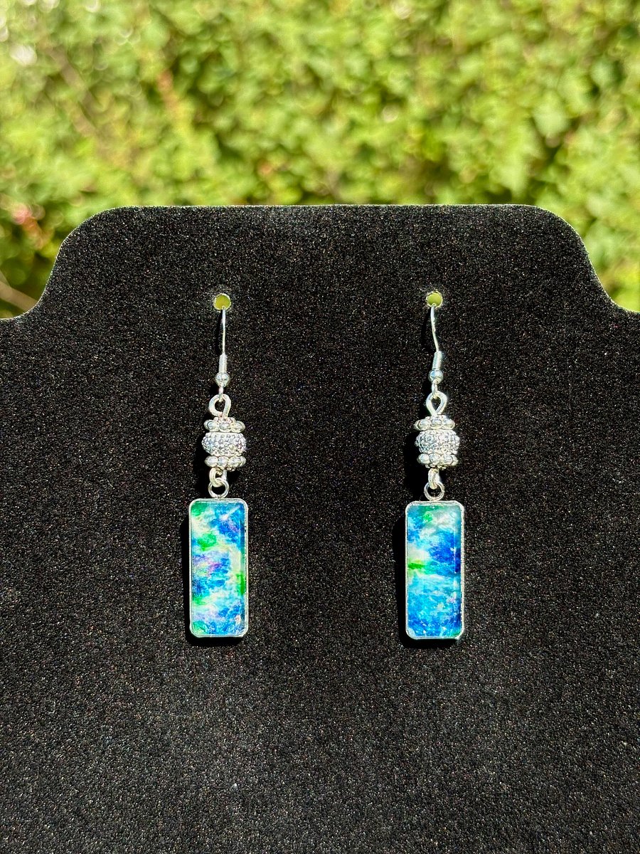 Hand-painted Watercolor Hydrangea Earrings | Handmade Rectangle Dangle Pair | Monique Faella Designs™ | MFD-00217 product image (1)