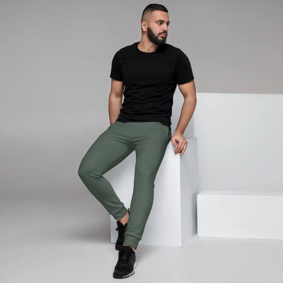 Plain Dark Sage Green Soft Summer Recycled Polyester Premium Men's Joggers by Treasure Pie product image (7)