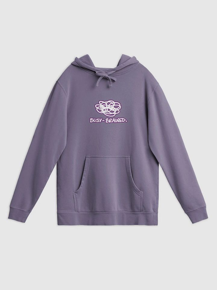 BUSY-BRAINED (lined design, #763D7D) printed pigment hoodie product image (17)