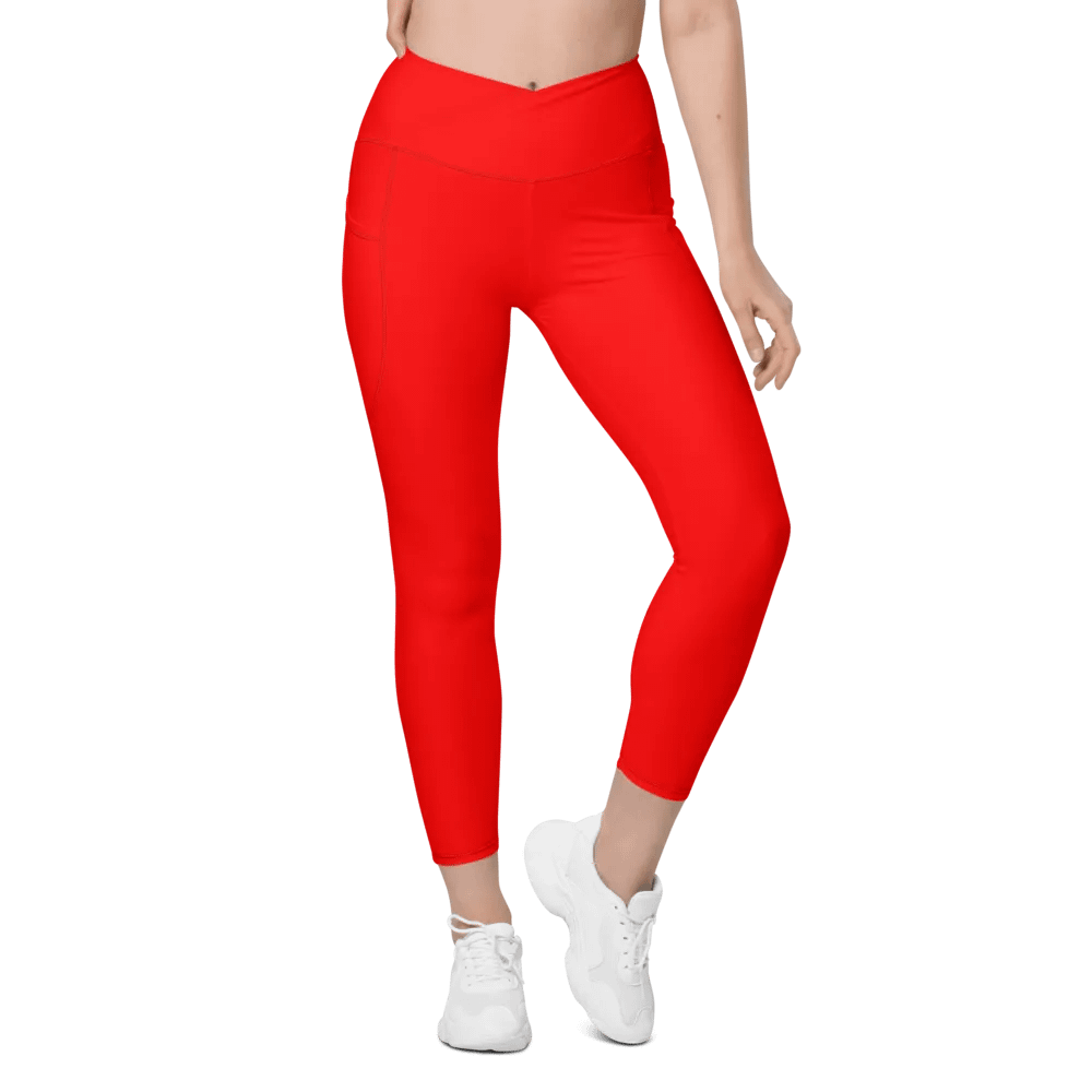 Plain Color Red Crossover Leggings with Pockets product image (1)