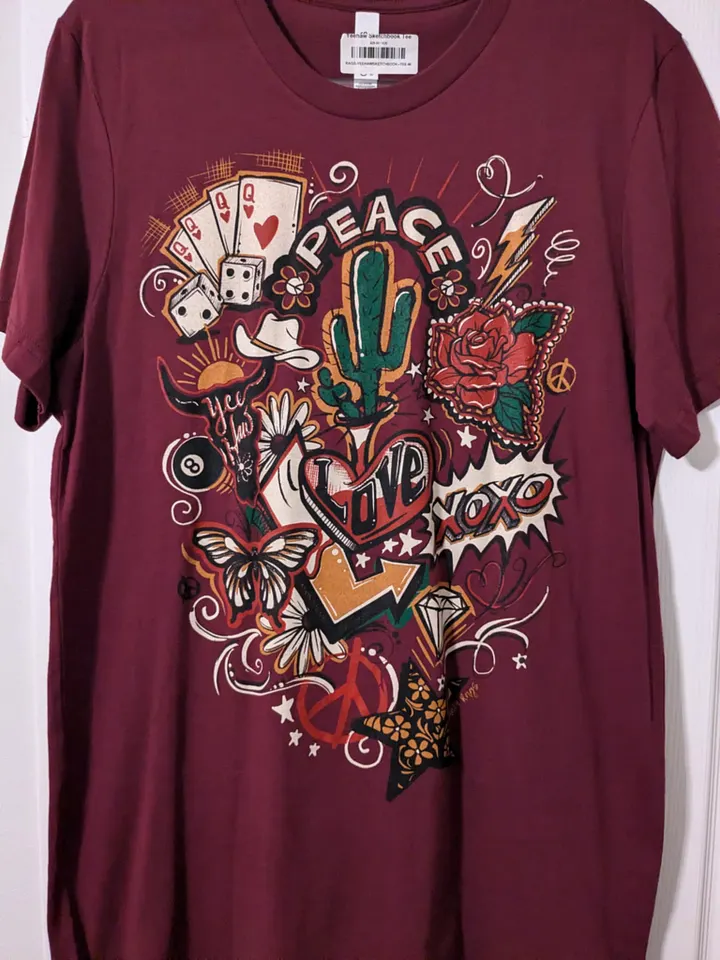M Red/Burgundy Peace and Love Short Sleeve Tee product image (1)