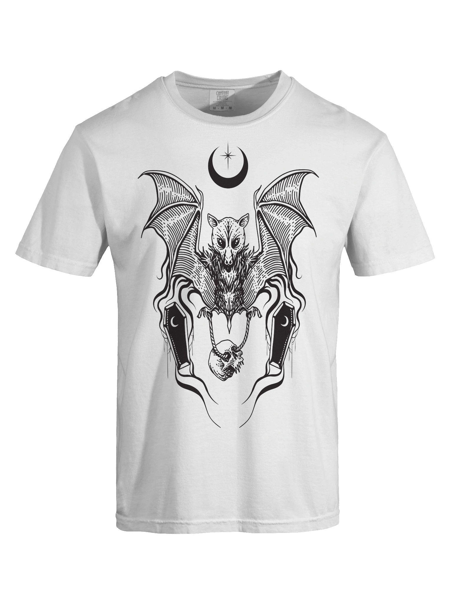 White Gothic Bat and Skull Comfort Tee product image (1)