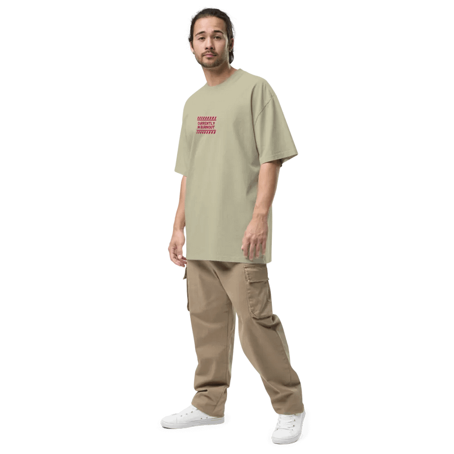 CURRENTLY IN BURNOUT (outline, pink thread) oversized faded neutral tee product image (5)