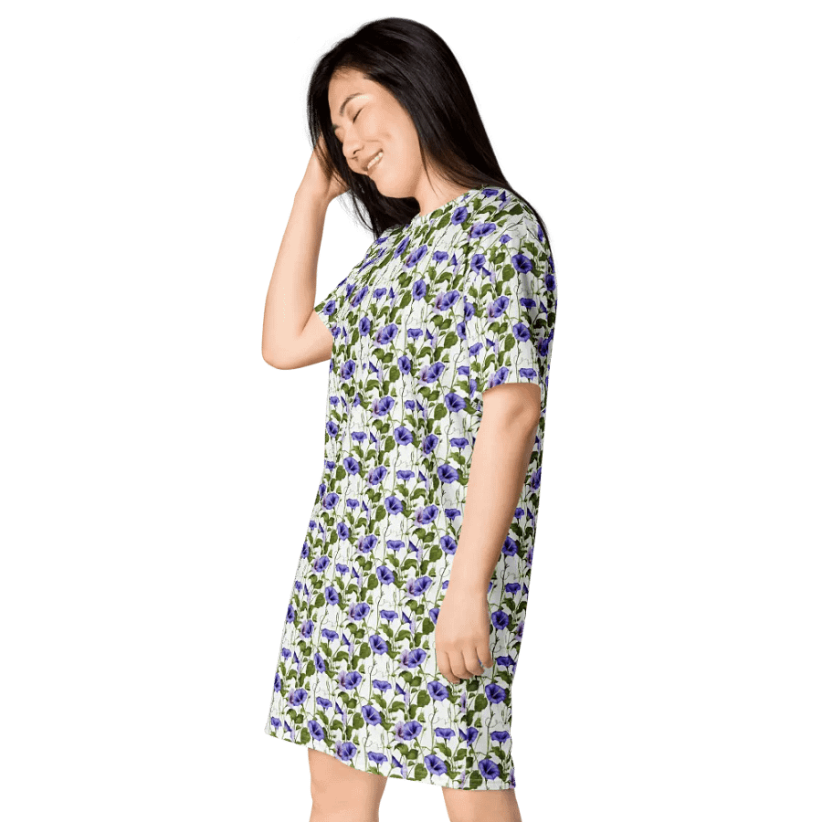Woman Floral White Seamless T-Shirt Dress | Morning Glory Flower product image (7)