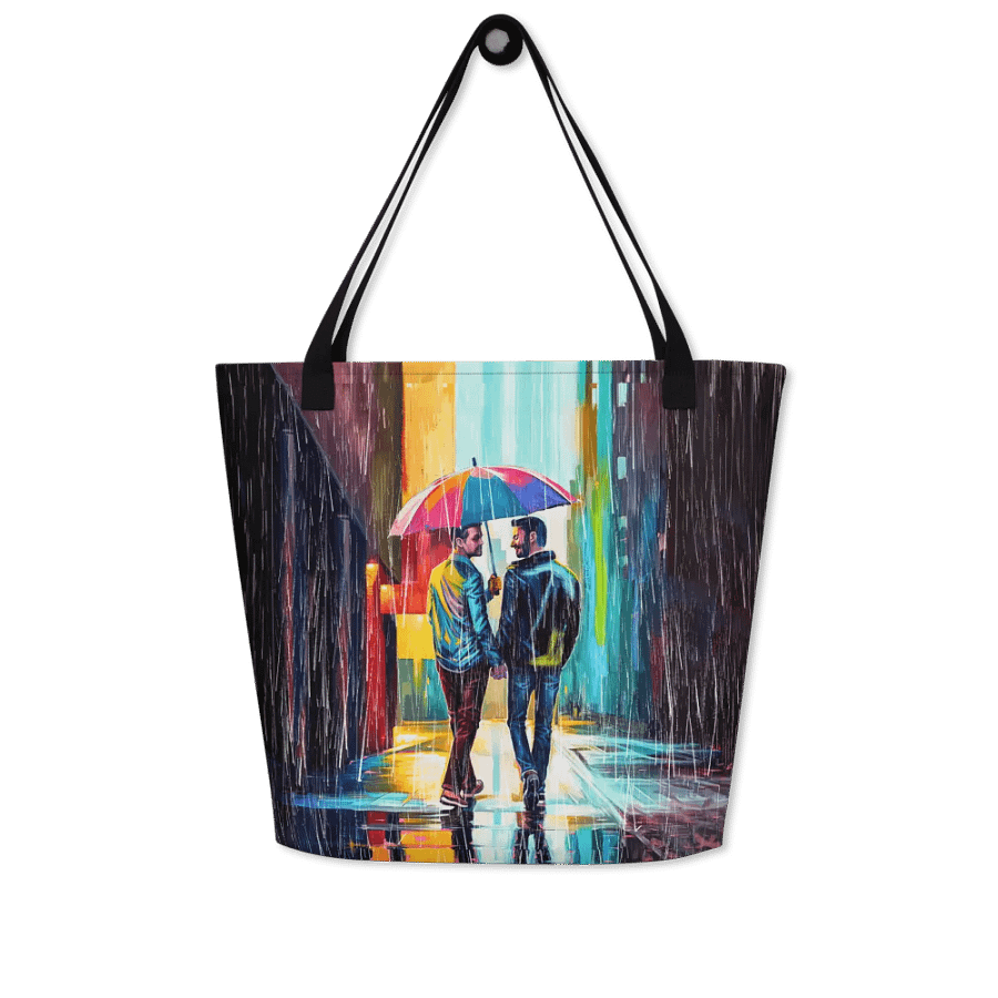 Gay Couple In The Rain – Colorful Two Hearts Tote Bag product image (9)