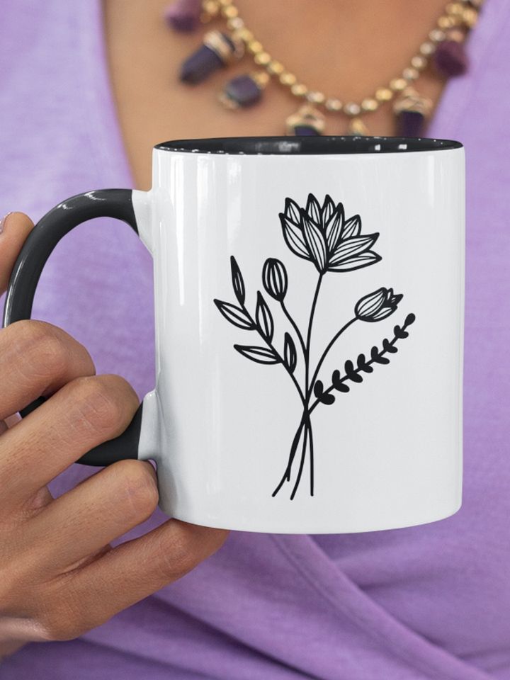 Two Tone Line Birth Flower Mug JULY – Personalized Gift product image (1)