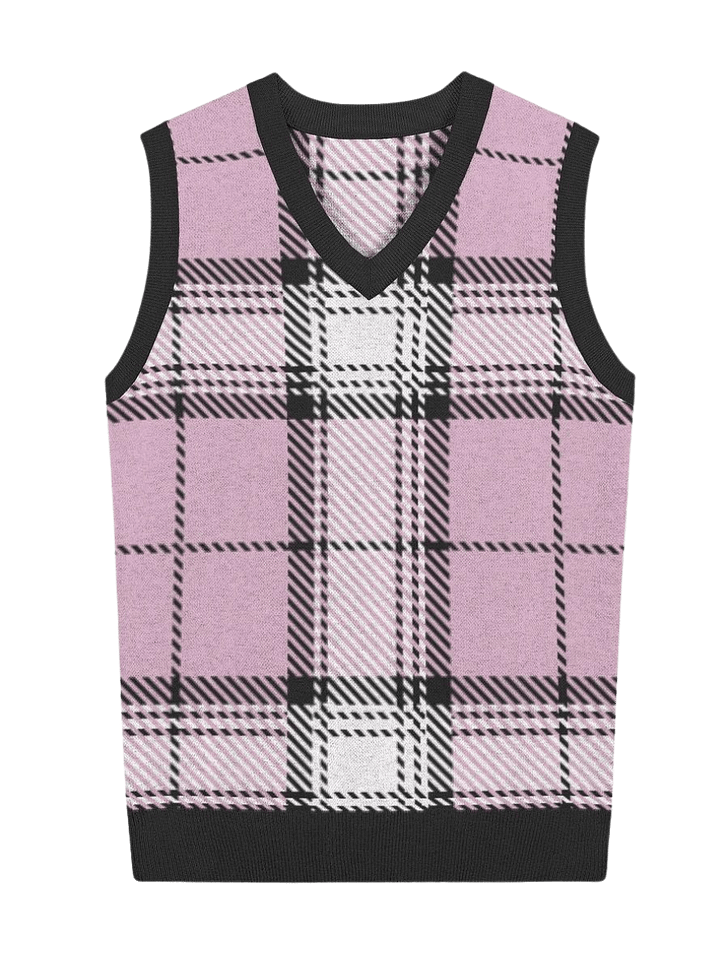Pink Plaid Knitted Vest product image (1)