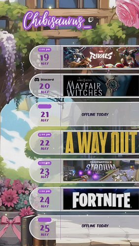 🦖 Weekly Stream Schedule! 
Mon 5/19: Marvel Rivals 1PM | Fortnite 4PM
Tues 5/20: Discord Watchparty
Thurs 5/22: A Way Out 3PM...