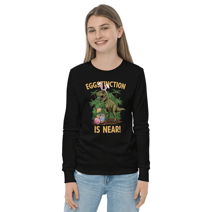 Funny Easter Dinosaur sweatshirt – Eggstinction Is Near Youth Long Sleeve product image (2)