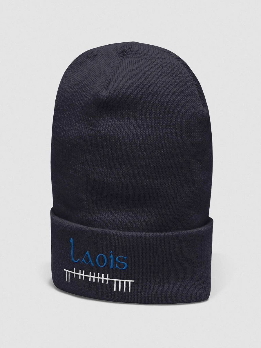 Laois Orthodox style Ogham, white and blue, embroidered Cuffed Beanie product image (5)