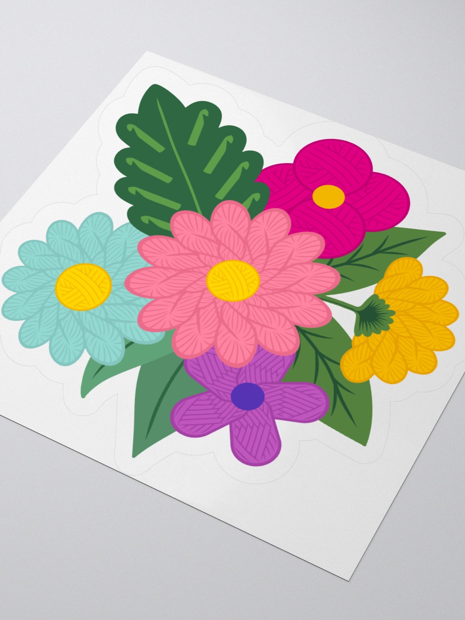 Pink Yarn Flower Cluster Sticker - Crochet product image (3)