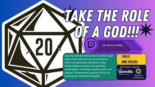On Saturday April 13th, I will be joined by several streamers for @ExtraLife4Kids #tabletopweekend for a #dnd5e battle royale...